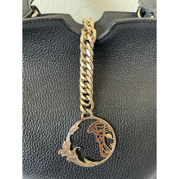 Authentic Versace Collection Pebbled Leather Chain Top Handle Bowler Bag Luxury - Picture 3 of 16